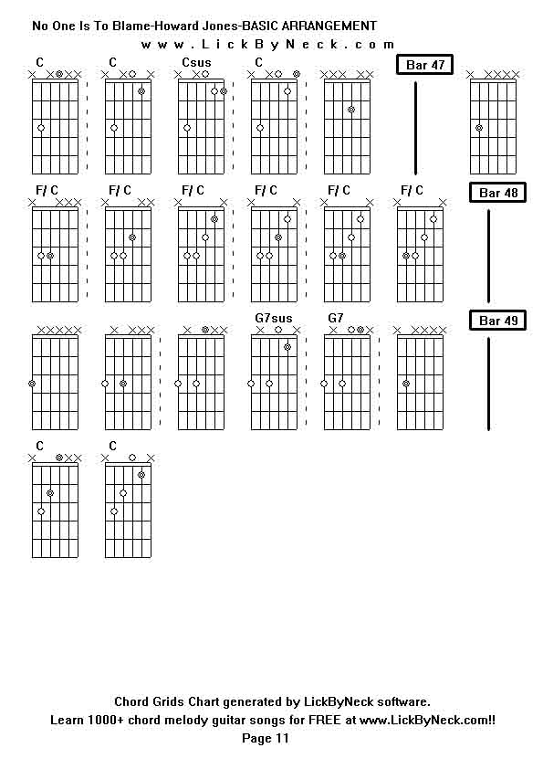 Chord Grids Chart of chord melody fingerstyle guitar song-No One Is To Blame-Howard Jones-BASIC ARRANGEMENT,generated by LickByNeck software.